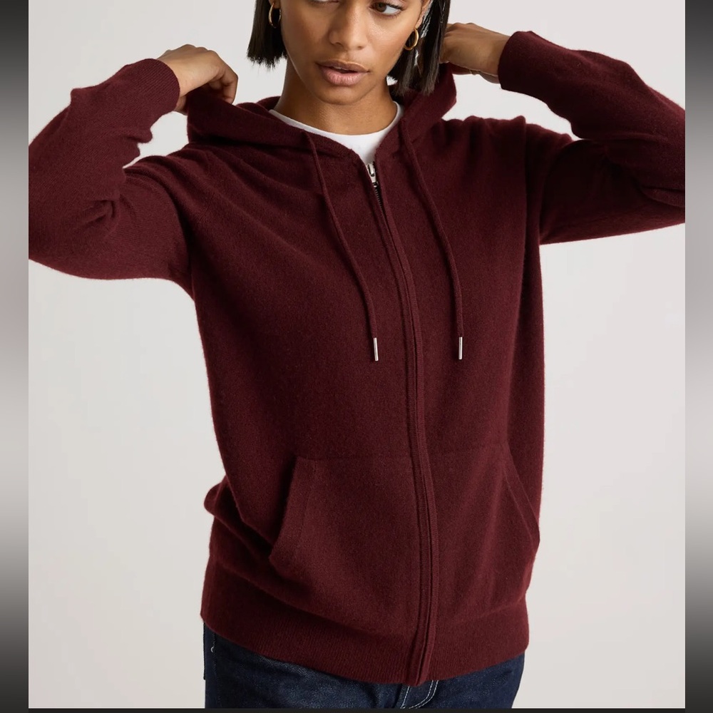 Quince Mongolian Cashmere Full Zip Hoodie Rich Burgundy NWT Multiple Sizes